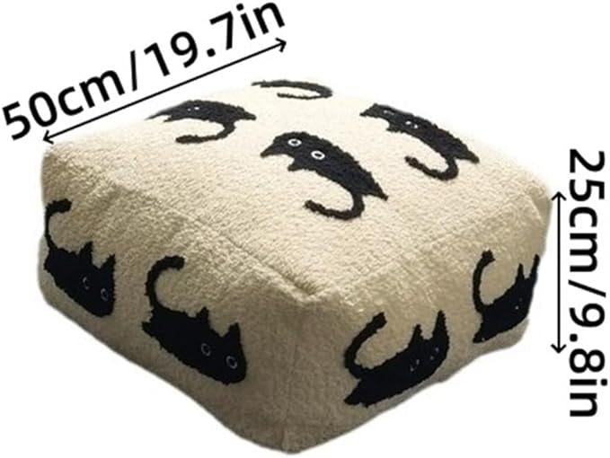Cute Pouf Ottoman, Square Floor Cushion, Comfortable Meditation Pillow, Plush Cat Seat Cushion, Fashionable Footrest for Couch, Living Room and Bedroom