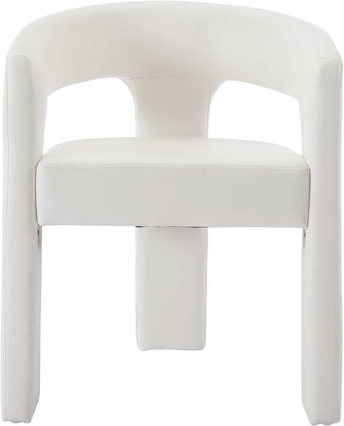 DAYALANE Modern Barrel Dining Chair, Upholstered Faux Leather Kitchen Chairs with Arms Comfy Side Chair for Living Room/Dining Room/Reception, Pu White