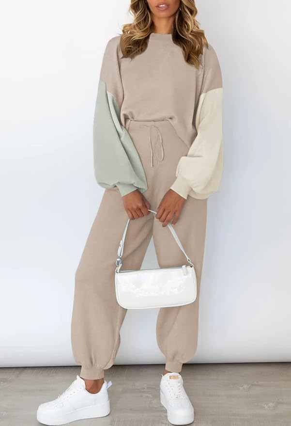 Viottiset Women's 2 Piece Outfits Sweatsuit Casual Knit Pullover Sweater Pajamas Lounge Set