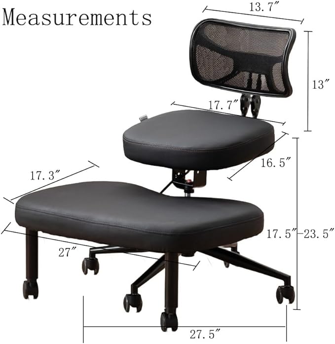 Ergonomic Cross Legged Chair with Wheels, Versatile Kneeling Chair for Home and Office, Adjustable Back Support,Black