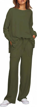 ETCYY NEW Lounge Sets for Women 2 Piece Outfits with Side Split Sweatshirt Tops and Wide Leg Sweatpants
