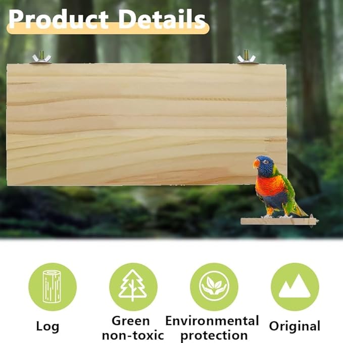 Voittozege 3 Pack Bird Perch Stand 12.4×5.3 Inch- Rectangular Wood Platform Wood Perch Stand Board Shelf for Parrot, Lovebird, Hamster, Guinea Pig, Chinchilla