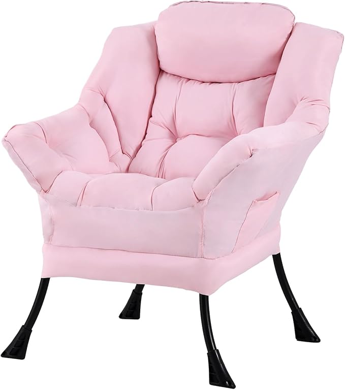 Tiita Lazy Chair, Pink Chair Modern Large Accent Lounge Armchair, Comfy Leisure Sofa Reading Chair for Bedroom, Living Room, Dorm Rooms, Garden and Courtyard, Pink
