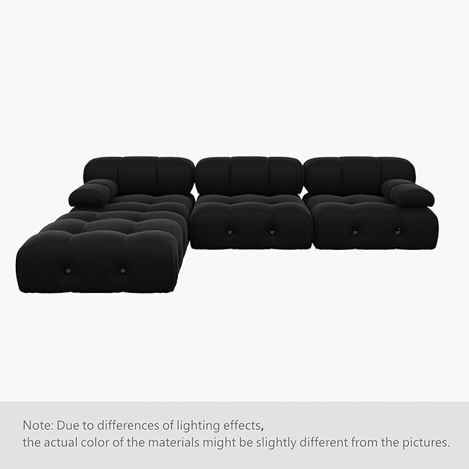 JACH L-Shaped Modular Sectional Couch, Modern Deep 3-Seat Couches with Chaise Ottoman, 104'' Minimalist Teddy Velvet Sectional Sofas, Convertible Sleeper Sofa for Living Room Apartment (Black)