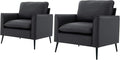 YISHENG Mid-Century Modern Living Room Accent Chairs Set of 2 - Oversized Faux Leather Armchairs with Removable Cushions & Metal Legs, Comfortable Sofas for Office/Lounge/Bedroom/Reception,（Black）