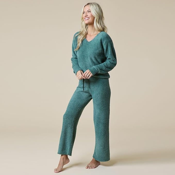 Softies Marshmallow V Neck Lounge Set for Women Ultra Soft 2 Piece Loungewear with Relaxed Top and Straight Leg Pants