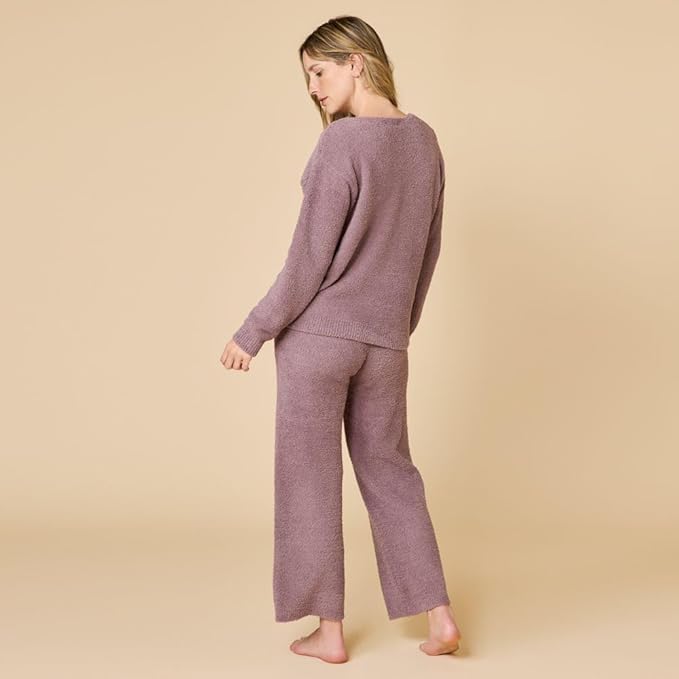 Softies Marshmallow V Neck Lounge Set for Women Ultra Soft 2 Piece Loungewear with Relaxed Top and Straight Leg Pants