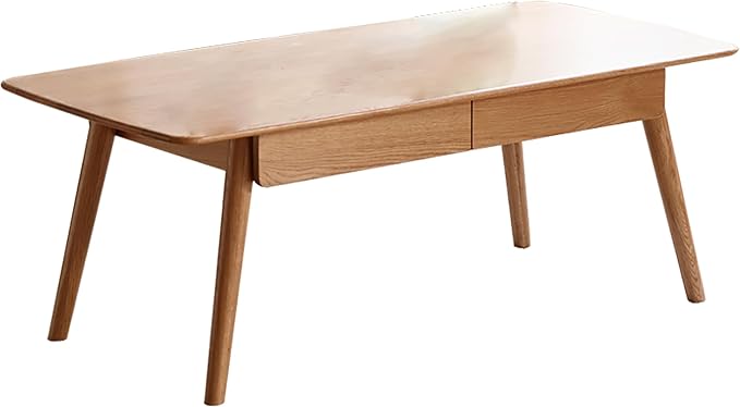 HanStrong 47.24" Center Coffee Table 100% Solid Wood Top Plate Desk Study Desk Work from Home with Storage Shelf,Oak