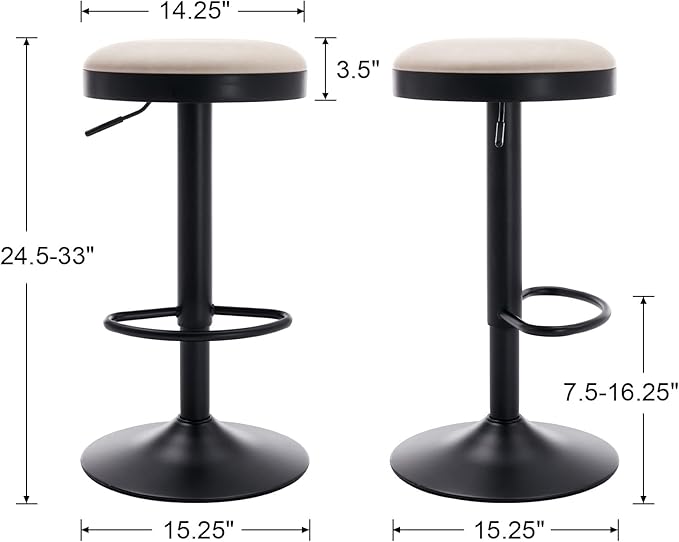 EALSON Modern Swivel Bar Stools Set of 2 Adjustable Counter Height Backless Barstools with Metal Base Leather Upholstered Round Bar Stool Chairs for Kitchen Island/Pub/Breakfast Bar, Beige