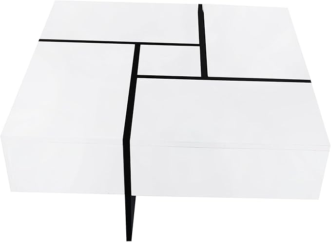 HanStrong 31.5" Square Coffee Table with 4 Hidden Storage Compartments,Cocktail Table with Extendable Sliding Tabletop,UV High-Gloss Design Center Table for Living Room,White