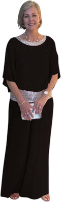 BIVENANT Womens Sequin 2 Piece Wedding Guest Pant Loose Formal Pantsuit for Women Suits for Ladies