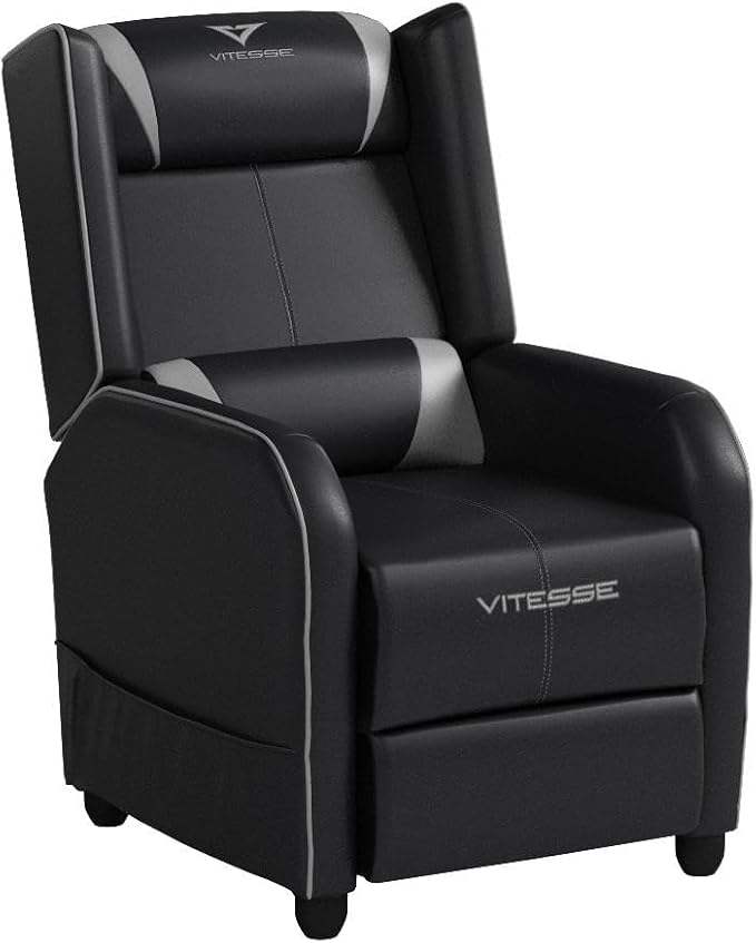 VITESSE Gaming Recliner Chair Racing Style Single PU Leather Sofa Modern Living Room Recliners Ergonomic Comfortable Home Theater Seating, Grey