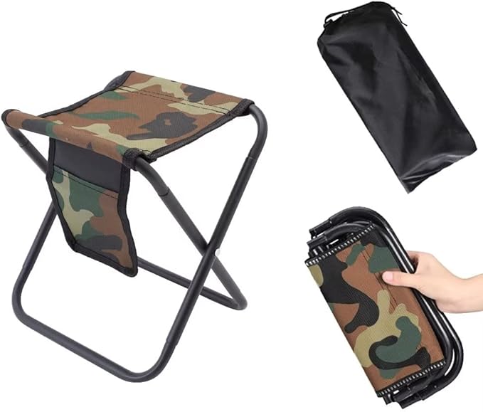 Qesonoo Mini Portable Folding Stool, Camping Fishing Stool for Adults Fishing Hiking Gardening and Beach with Carry Bag, Hold Up to 450lbs(Camouflage)