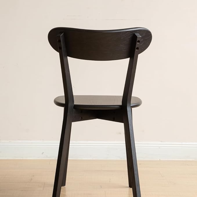 100% Solid Oak Dining Chairs, Mid Century Modern Dining Chair with Curved Backrest, Made in North America Dirt-Free Fas-Grade Wood Chair Dining Chairs for Kitchen, Study, Living Room (Black)