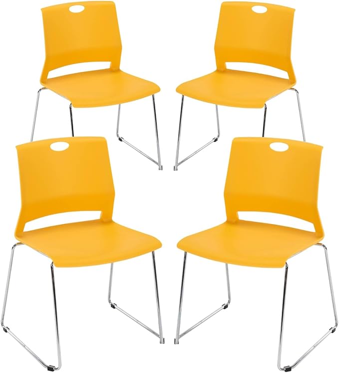 Waiting Room Pack of 4 Plastic Chairs for Office Guest & Reception, Stacking for Meeting Room, Office Lobby, Yellow