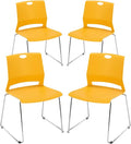 Waiting Room Pack of 4 Plastic Chairs for Office Guest & Reception, Stacking for Meeting Room, Office Lobby, Yellow