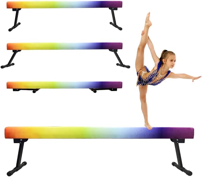 YANGG 6FT/8FT Gymnastic Balance Beam,Adjustable High and Low Level Floor Beam - Highly Stable - Gym Practice Training Equipment for Kids Children Girls Home