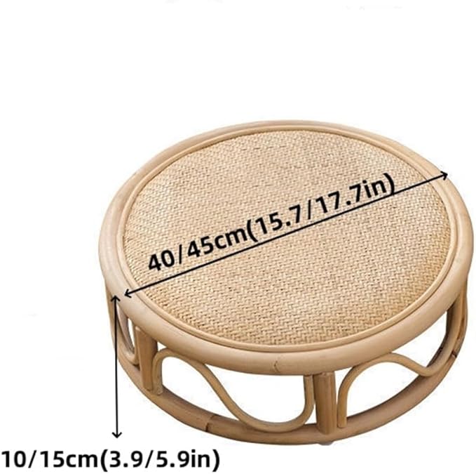 Rattan Low Stool, Hand-Woven Round Rattan Cushion, Meditation Floor Mat, Vintage Futon Cushion, Yoga Cushion, Suitable for Bedroom, Balcony(Natural,40 * 10cm/15.7 * 3.9in)