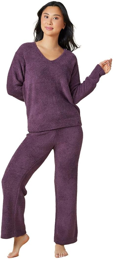 Softies Marshmallow V Neck Lounge Set for Women Ultra Soft 2 Piece Loungewear with Relaxed Top and Straight Leg Pants