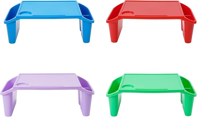 4 Pack Kids Lap Desk, Activity Tray with Storage - Stackable Plastic Lap Trays, Portable Writing & Drawing Table for Classroom, Bedroom, Homework, 19.69" L x 9.84" W x 7.1" H