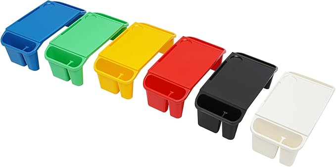 Mind Reader Kids Lap Desk, 6 PCS Kids Lap Desk Bulk Tray Lap, Portable Activity Tray with Side Storage, Stackable Plastic Desk Table for Students Drawing, Snacks, Study (Colorful, Small)