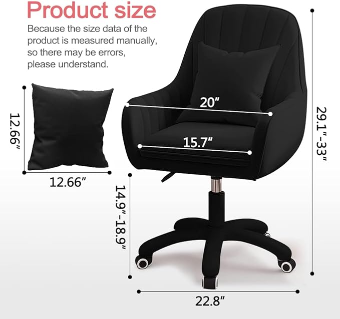XUEGW Home Office Chair Computer Chair with Mid-Back Upholstered Modern Tufted Computer Task Chair Swivel Height Adjustable Velvet Accent Chair Suitable for Bedroom, Study