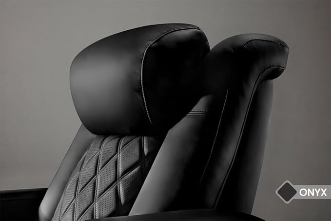 Valencia Tuscany Home Theater Seating Semi-Aniline Italian Nappa 20000 Leather Ultimate Luxury Heat & Ventilation Power Recliner Power Lumbar and Headrest (Row of 3 Loveseat Left, Onyx)