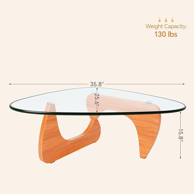 LUCKIIA Coffee Tables Glass Small Farmhouse Coffee Table Mid-Century Modern Wood Center Table for Living Room, Walnut Transparent, 36 Inch