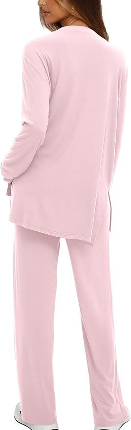 Darong Women's 2 Piece Lounge Set Casual Long Sleeve Crew Neck Tops Wide Leg Pants Travel Airport Outfit Matching Sets