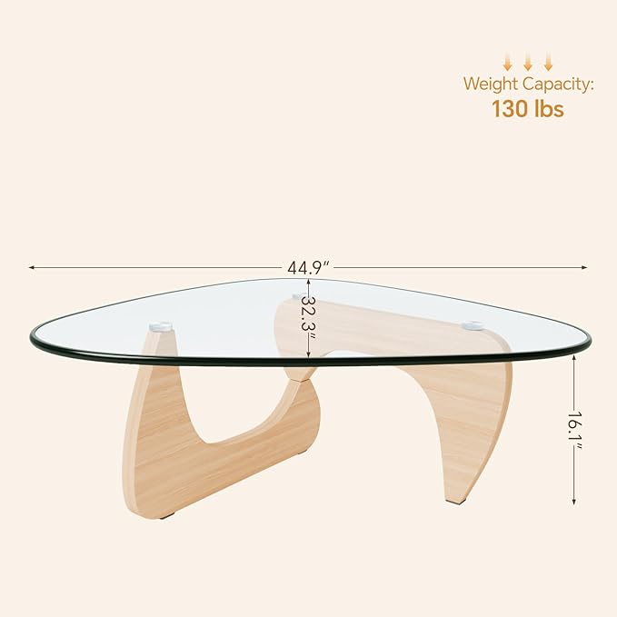 LUCKIIA Coffee Tables Glass Small Farmhouse Coffee Table Mid-Century Modern Wood Center Table for Living Room, Original Transparent, 45 Inch