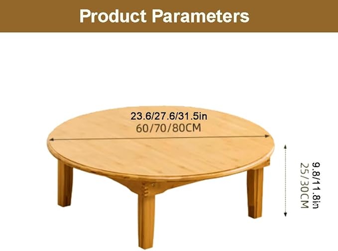 Round Japanese Style Small Foldable Bamboo Coffee Table (27.6 * 11.8in)