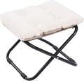 LITA Folding Upholstered Footrest Stool with Straight & Square Shape, Beige