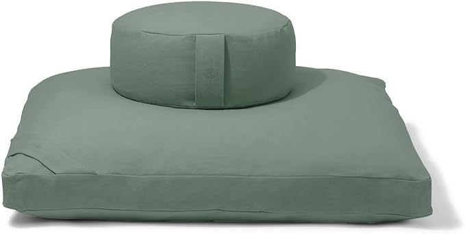 Meditation Cushion Set by renoo - Durable Comfortable Organic Cotton, Linen, Hemp - Modern Zafu Zabuton - Buckwheat Kapok Filled Floor Pillow Yoga Bolster in 15 Colors Washable Cover