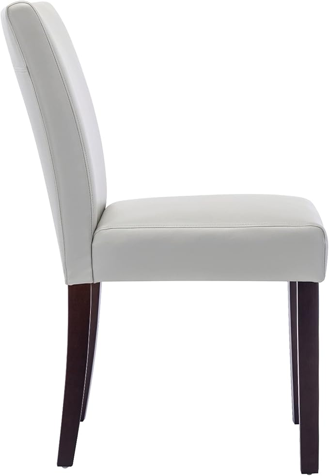 Watson & Whitely Upholstered Dining Chairs Set of 4, Faux Leather Armless Dining Room Chairs with Solid Wood Legs & Back Side Chair for Kitchen, Living Room, Restaurant, Light Grey