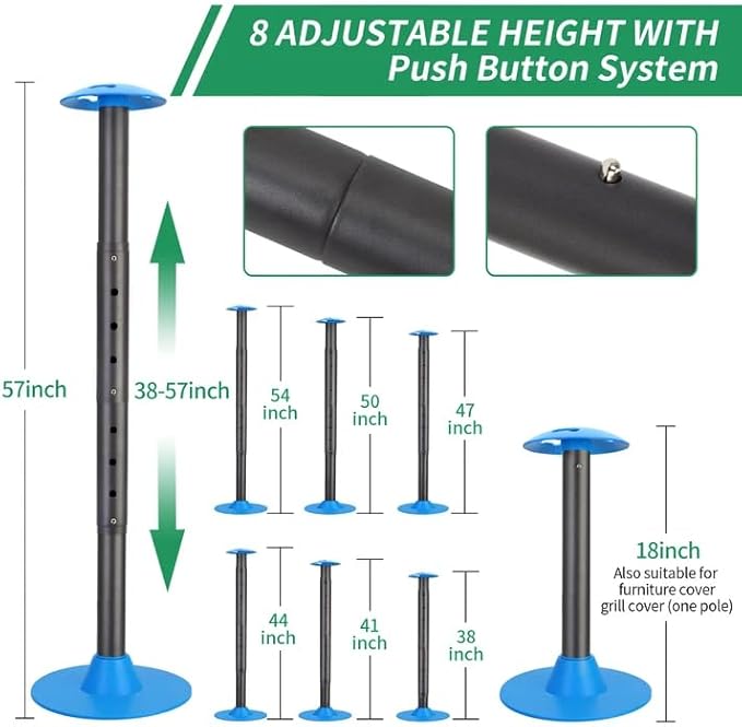 Nukugula Windproof Boat Cover Support Pole System 1 Pcs with 8 Adjustable Heights Telescoping Steel Furniture Cover Support Poles 18"-57" with Straps Storage Bag