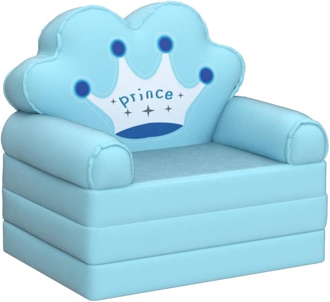 MOONBEEKI Kids Couch Fold Out, Foldable Princess Chair for Toddlers 1-3, Kids Furniture for Playroom, Gift for Birthday Christmas and Halloween, Blue