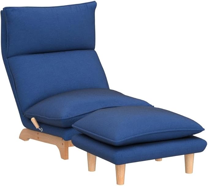 Floor Chair Single Lazy Sofa Leisure Balcony Reclining Japanese Tatami Adjustable Recliner with Ottoman for Living Room, Bedroom, Indoor Use (Stacked Footstool, Blue)