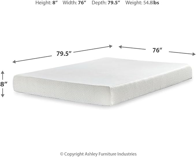 Signature Design by Ashley King Size 8 Inch Medium Firm Charcoal Gel & Green Tea Infused Memory Foam Mattress for Pressure Relief, Fiberglass Free, Mattress In A Box