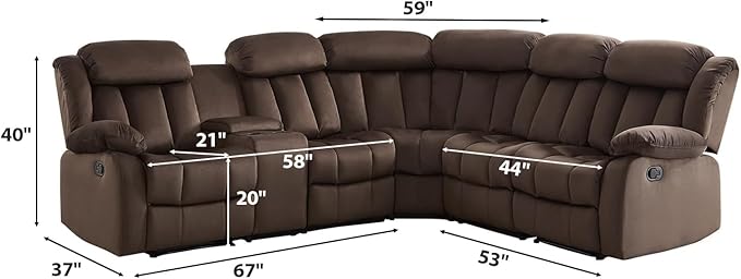 EBELLO Manual Reclining L-Shaped Sectional Sofa Set, Soft Fabric Corner Couch with Center Console, Cup Holders and Storage – Perfect Living Room Home Set Furniture