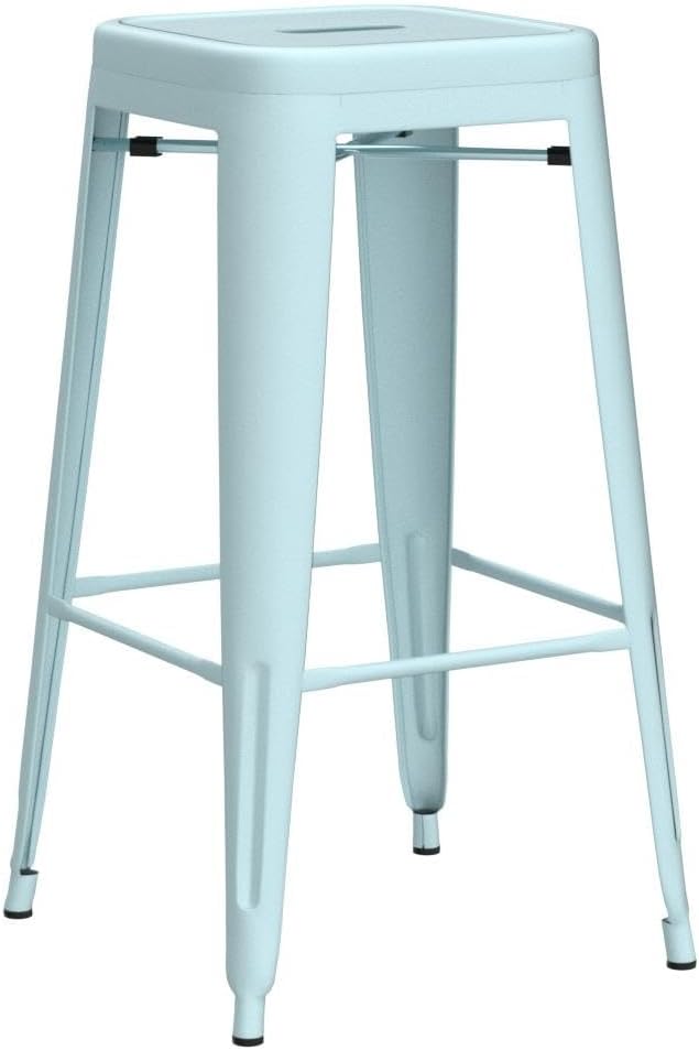 Furmax 30 Inch Metal Bar Stools Set of 4, Counter Height Backless Stools, Industrial Bar Chairs Patio Stool Stackable Backless Stool for Kitchen/Dining Room/Bistro/Patio Indoor Outdoor (Blue)