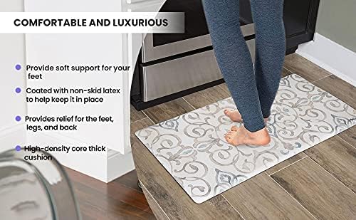 J&V TEXTILES Anti Fatigue Kitchen Mat for Floor, Embossed Themed Cushioned Kitchen Runner Rug Mat, Non Slip, Easy Wipe Clean, 1/2 Inch Thick (20x39 inches, Paris Rooster)