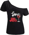 MAGICMK Women’s Short Lips Print Causal Off The Shoulder Plus Size T-Shirt Tops