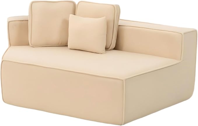 EPOFIT 1-Seater Teddy Fleece Modular Sofa Chair, Low-Profile Floor Seat with Wide Cushion and All-Foam Support, Left-Facing Design, Compressed Packaging – Beige
