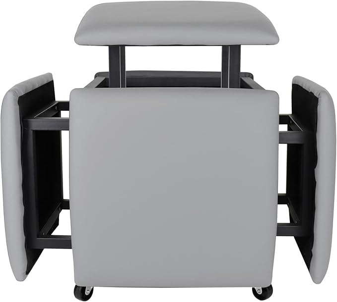 5 in 1 Nesting Ottoman Cube Chair, Stackable Stools, Leather Square Ottoman Bench, Foot Stool with Wheels for Living Room,Dining Room 15.75x15.75x16.54 inches
