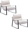 HEAH-YO Modern Accent Chairs Set of 2, Chenille Fabric Living Room Chairs with Removable Cushion and Solid Metal Frame, Comfy Reading Chairs for Bedroom, White