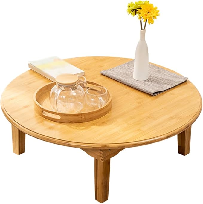 Round Japanese Style Small Foldable Bamboo Coffee Table (27.6 * 11.8in)
