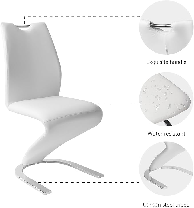 Mermaid Dining Chairs Set of 2,Modern Kitchen Dining Room Armless Upholstered Side Chairs in PU Leather Cushion Seat and Sturdy Metal Leg(2 White)