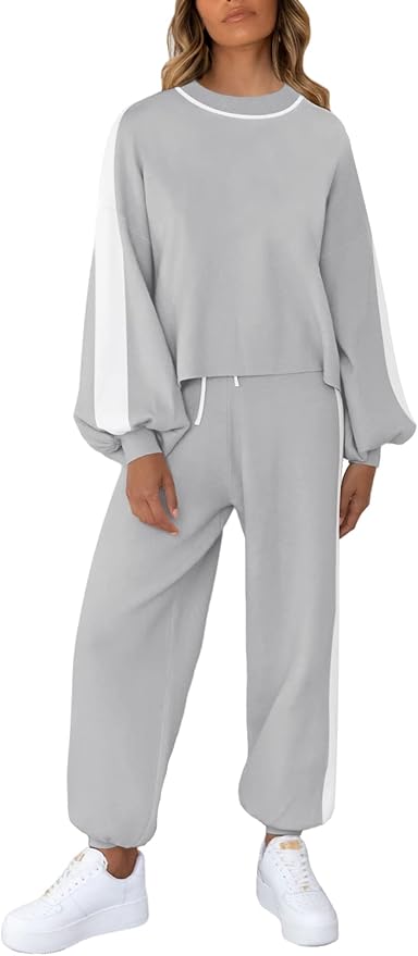 Viottiset Women's 2 Piece Outfits Sweatsuit Casual Knit Pullover Sweater Pajamas Lounge Set