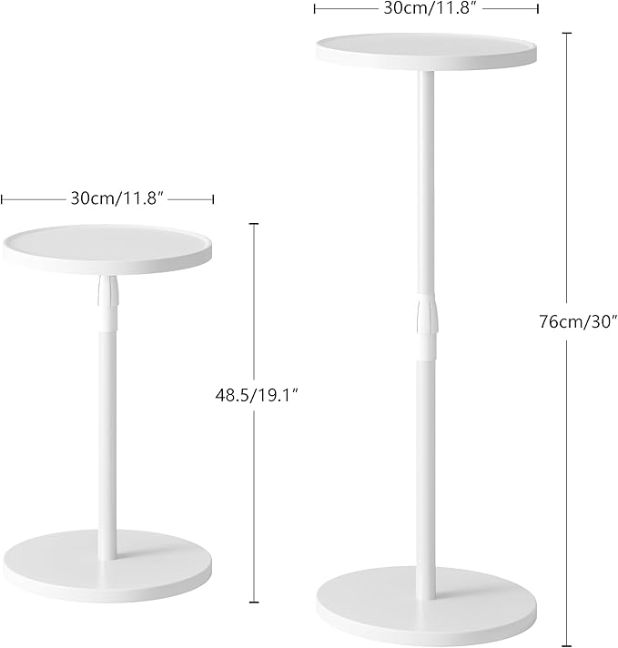 IRCPEN Adjustable End Table, Small Round Side Table, Drink Table for Small Spaces, Pedestal Nightstand for Living Room, Bedroom, Sofa Couch, White ET-010WW