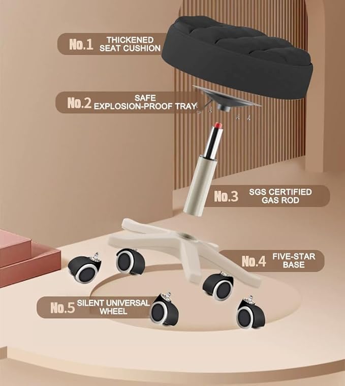 HDHNBA Small Chair Round Rolling Stool with Wheels PU Leather Height Adjustable Swivel Drafting Work SPA Salon Stools Home Office Chair,4 Pack